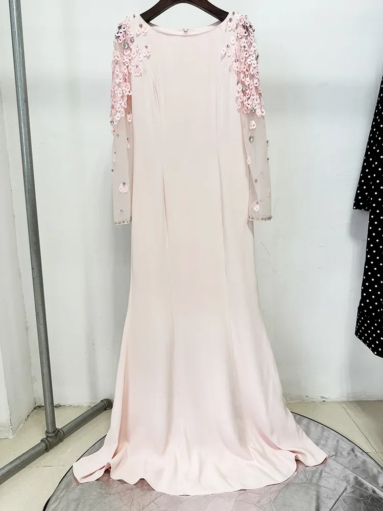 Aangepaste elegante pailletten geborduurde uitlopende tule damesavondjurk met lange mouwen 2026 lente zomer nieuwe stijl dzi Uchadro •