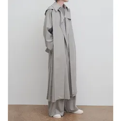 Simple R0*Wool Trench Coat Women 24ss Spring And Summer New Removable Hat Tie Belt Long Windbreaker Jacket