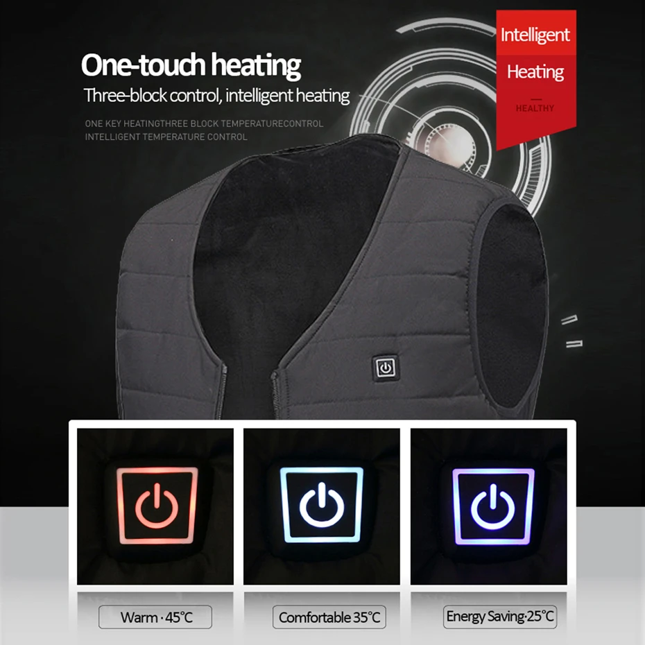 USB Heating Vest Men Winter Thick Sleeveless Jacket Infrared 12 Heating Areas Vest Winter Electric Heated Vests Male