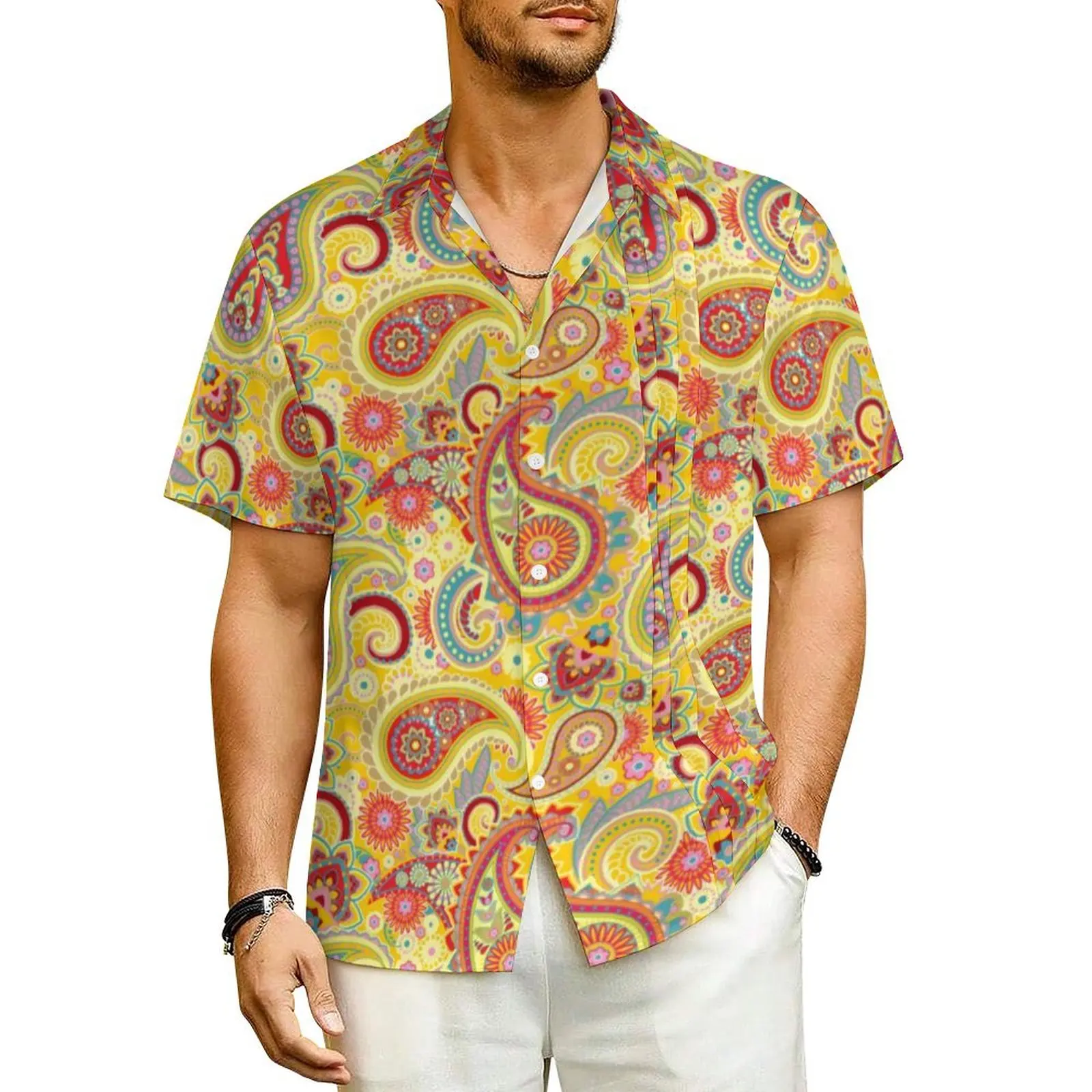 Trippy Hippie Print Beach Shirt Male Vintage Paisley Elegant Casual Shirts Hawaiian Short Sleeves Comfortable Plus Size Blouses