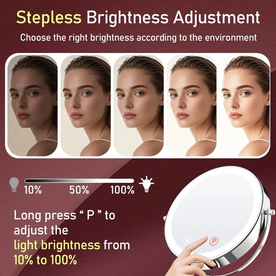 Spiegel met verlichting, 20x vergrotende spiegel met licht voor dames, 5000 mAh make-upspiegel met verlichting en 3 kleuren, 2 zijdelings verlicht