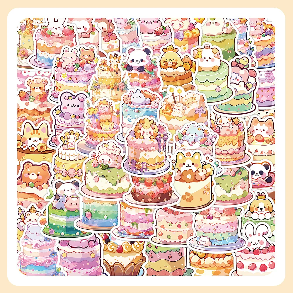 

60PCS Bear Cake Cute Cartoon Doodle Stickers Children'S Toy Decoration DIY Laptop Mobile Phone Case Birthday Gift Cake Sticker