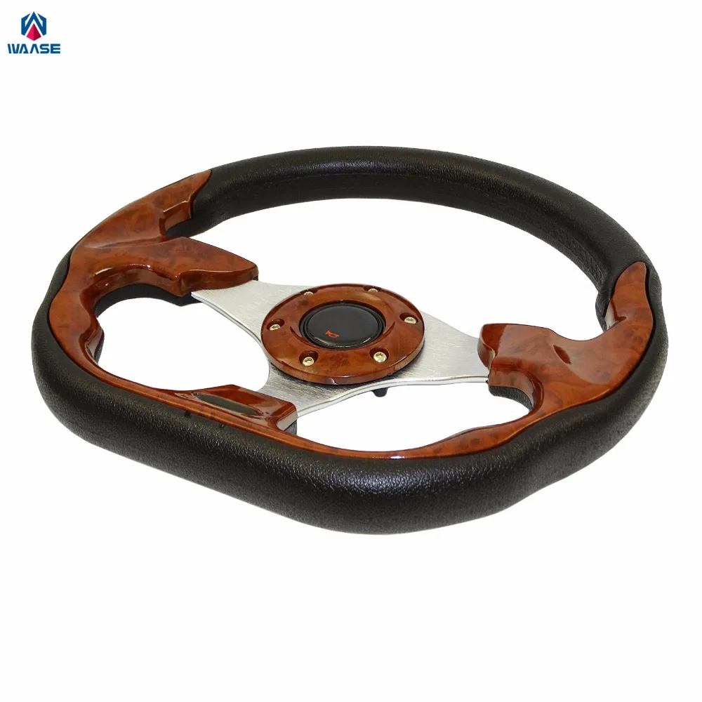 waase 320mm Universal PU Leather Racing Sports Auto Car Steering Wheel with Horn Button 12.5 inches Wooden