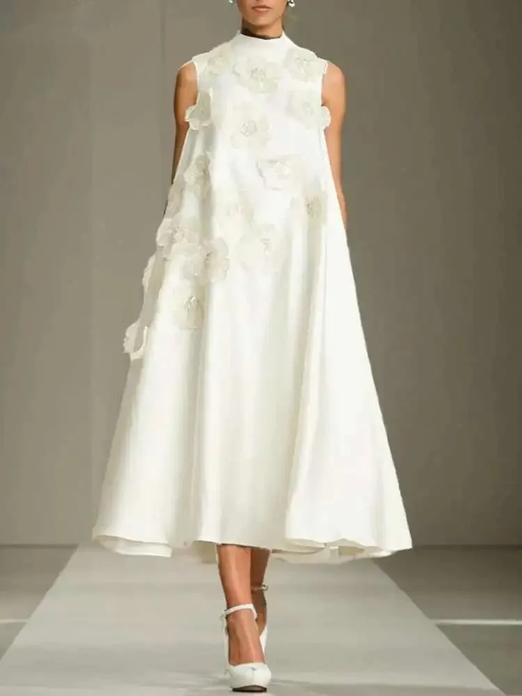 

Элегантное красивое женское платье с 3D цветочной вышивкой, расклешенные дизайнерские свободные летние платья без рукавов, новинка весны