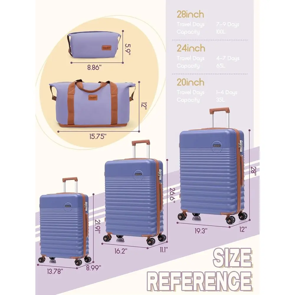 5-Piece Hardshell Luggage Set with Wheels, ABS Carry-On Suitcases, and TSA Lock for Travel