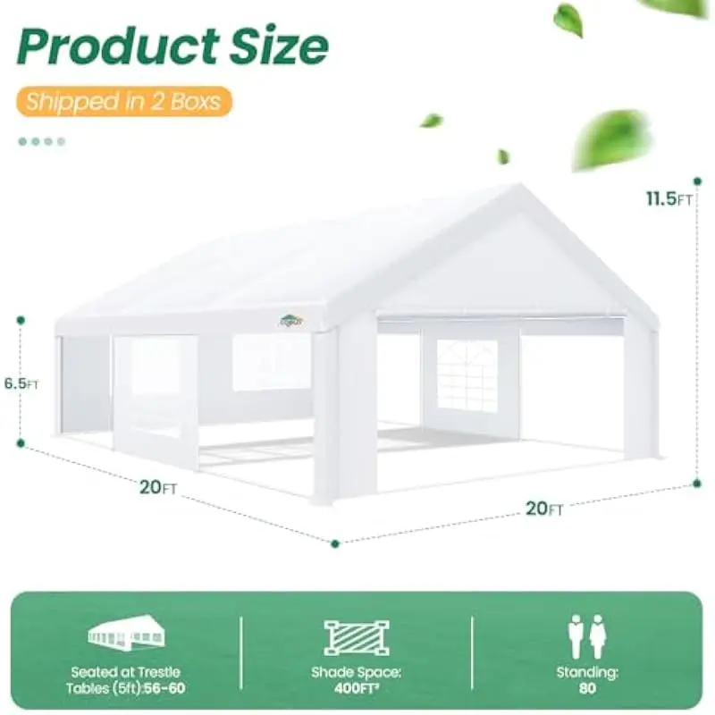 20x20 ft Waterproof UV-Blocking Outdoor Canopy Tent with Zippered Ventilated Sidewalls, Galvanized Steel Frame, Integrated Sandb