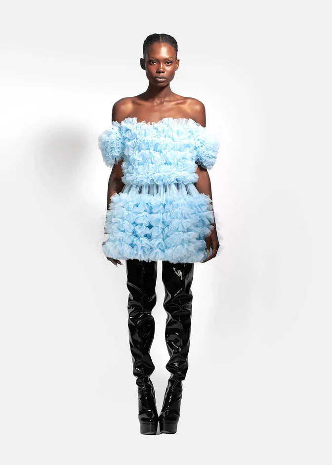 Mini vestido de tule com camadas fofas 2025 Couture babados azul curto vestidos de festa de baile em camadas فساتmaveraevento vestido de gala