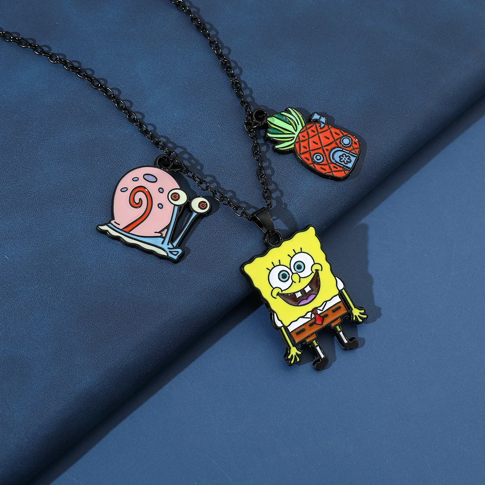 SquarePants Necklace Cute Cartoon Figure Gary the Snail Pineapple House Alloy Pendant Neck Chain Jewelry Accessories