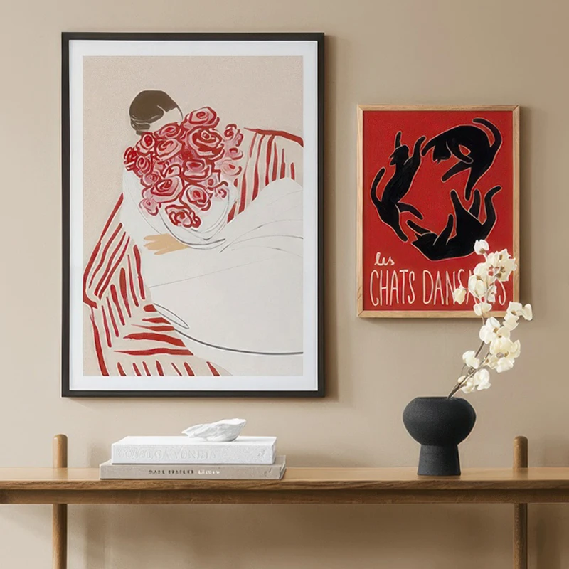 Les Chats Dansants-pintura en lienzo abstracta para pared, galería de amor de rosas, póster artístico impreso, imágenes decorativas, sala de estar moderna