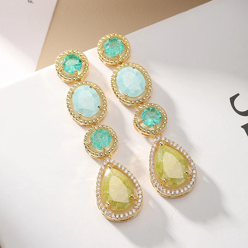 SENYU Fashion Candy Color Big Egg Shape Zircon Long Drop Earrings Women Wedding Water Drop Dangle Earrings for Nigeria Jewelry