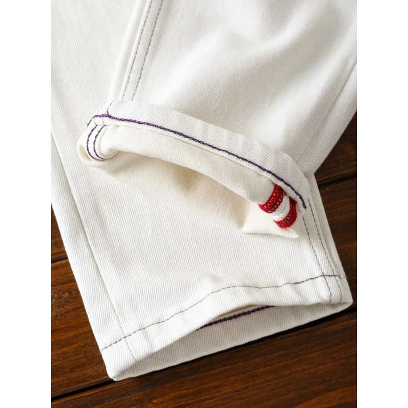 2025年新作 ホワイトジーンズ メンズ 秋 カジュアル トレンド ストレッチ スモールストレート ハイエンドパンツ