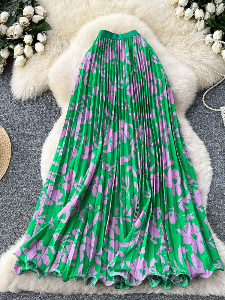 

Женская юбка в корейском стиле с принтом и высокой талией, утягивающая плиссированная юбка трапециевидной формы, юбка средней длины, стиль отпуска, поездки на работу Faldas SK084