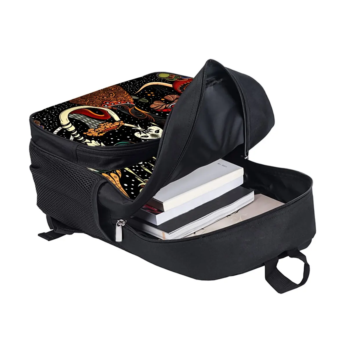 Bohemian Mushroom Print School Backpack for Boys/Girls Best Gift Waterproof 3D Cartoon Round Front Pocket Bag for Children