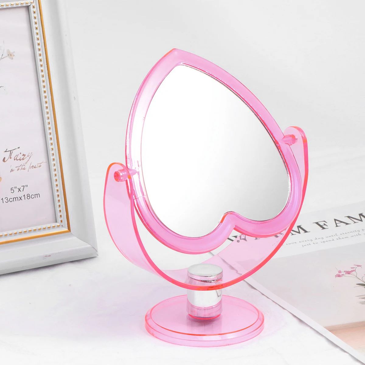 Premium Acrylic Heart-Shaped Two-Sided Desktop Mirror High Definition Lightweight Wall Mountable Decorative Mirror for Home