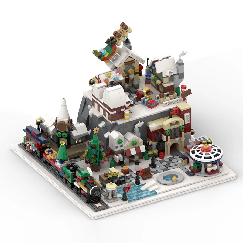 MOC Minifig Scale Winter Village Architecture, juego de bloques de construcción de interpretación de escenas pequeñas para niños, regalos de navidad