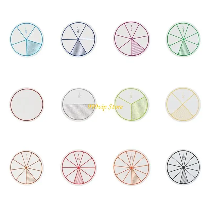 C90C Educational Fraction Discs From to 1/12 Fractions Circles Math Learning Tool