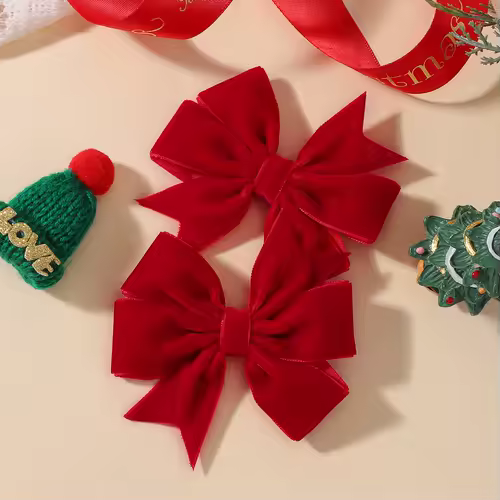 2pcs/set Handmade Velvet Bow Hair Clips for Baby Girls Vintage Christmas Red Green Bowknot Hairpins Barrette Hair Accessories - Image 7