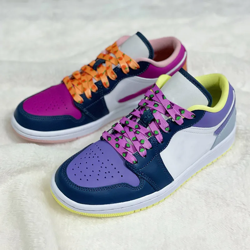 Flache, süße Macaron-Schnürsenkel für Sneaker, mit Musterdruck, Fruchtmotiv, Erdbeere, Traube, Pfirsich, Orange, Banane, für AJ1, AF1, INS, Neu – Detail 6