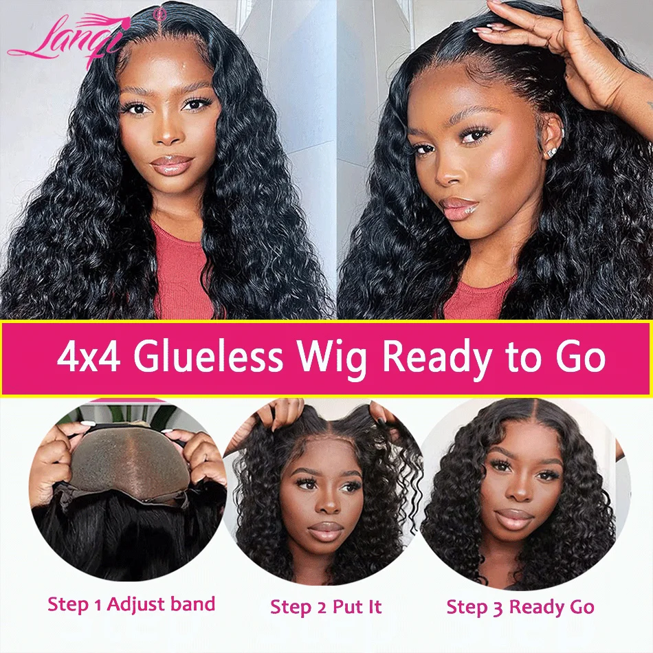 Wholesale 250 Density Deep Wave Glueless Wig Human Hair Ready To Wear Curly Lace Closure Human Hair Wig Transparent Lace Wig