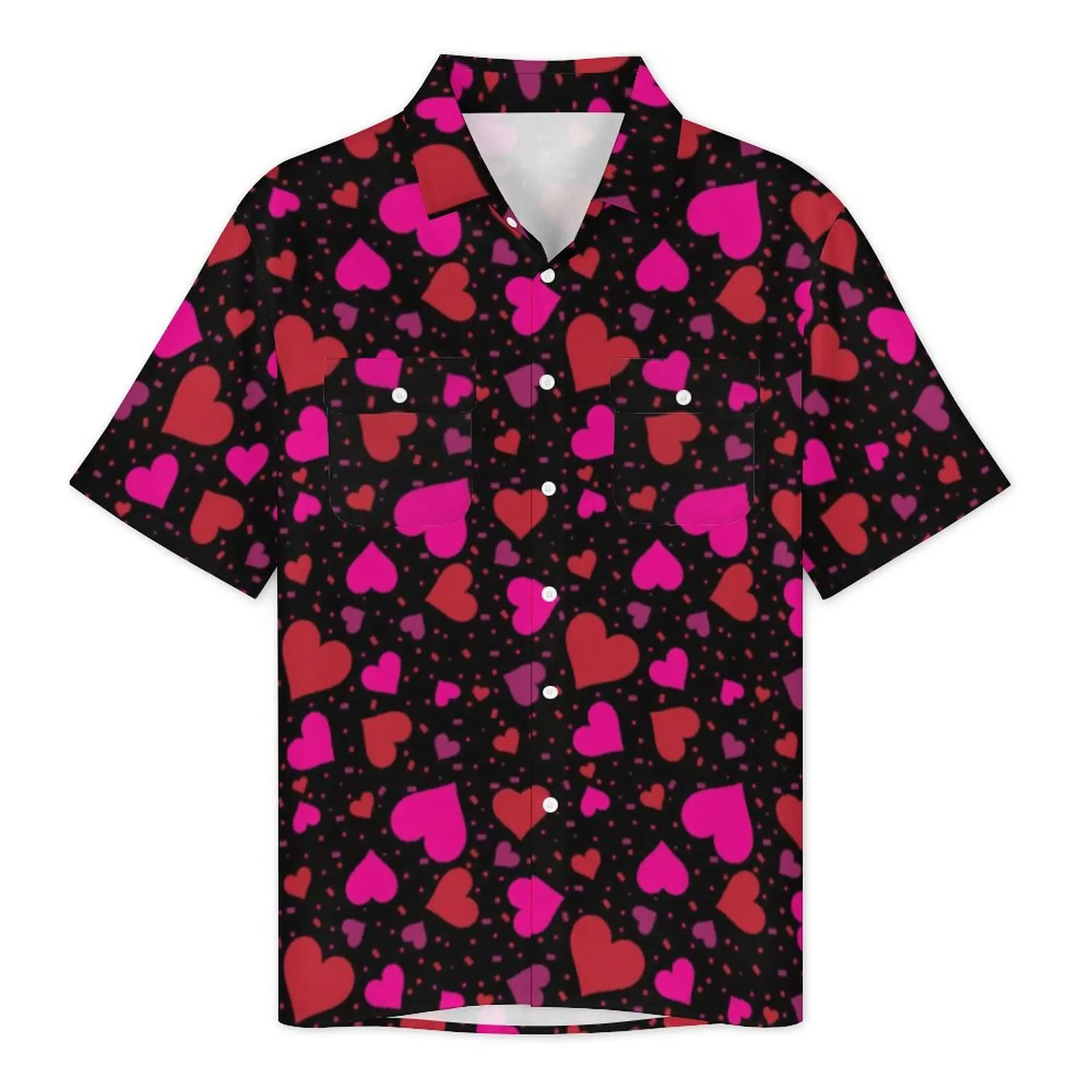 Heart Confetti Casual Shirt Pink Valentines Day Novelty Hawaii Shirts Male Short Sleeve Vacation Street Style Oversized Blouses