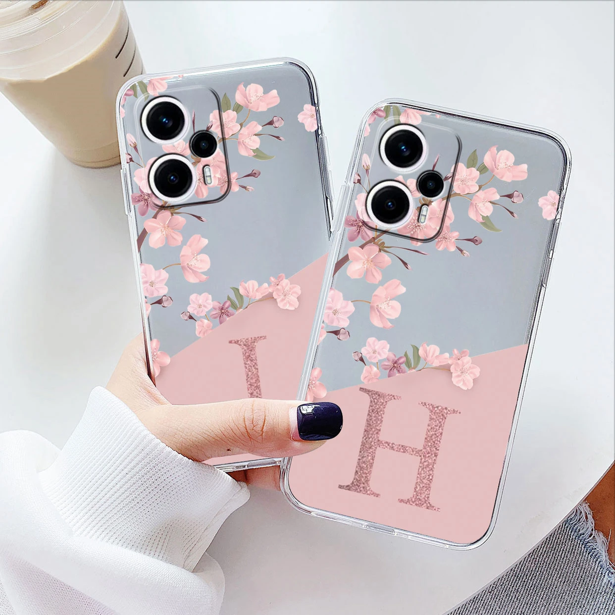 Clear Initial Letter Phone Case For POCO F5 Shockproof Protection Flowers Cover For Xiaomi POCOF5 F 5 2023 Coque Soft TPU Bags