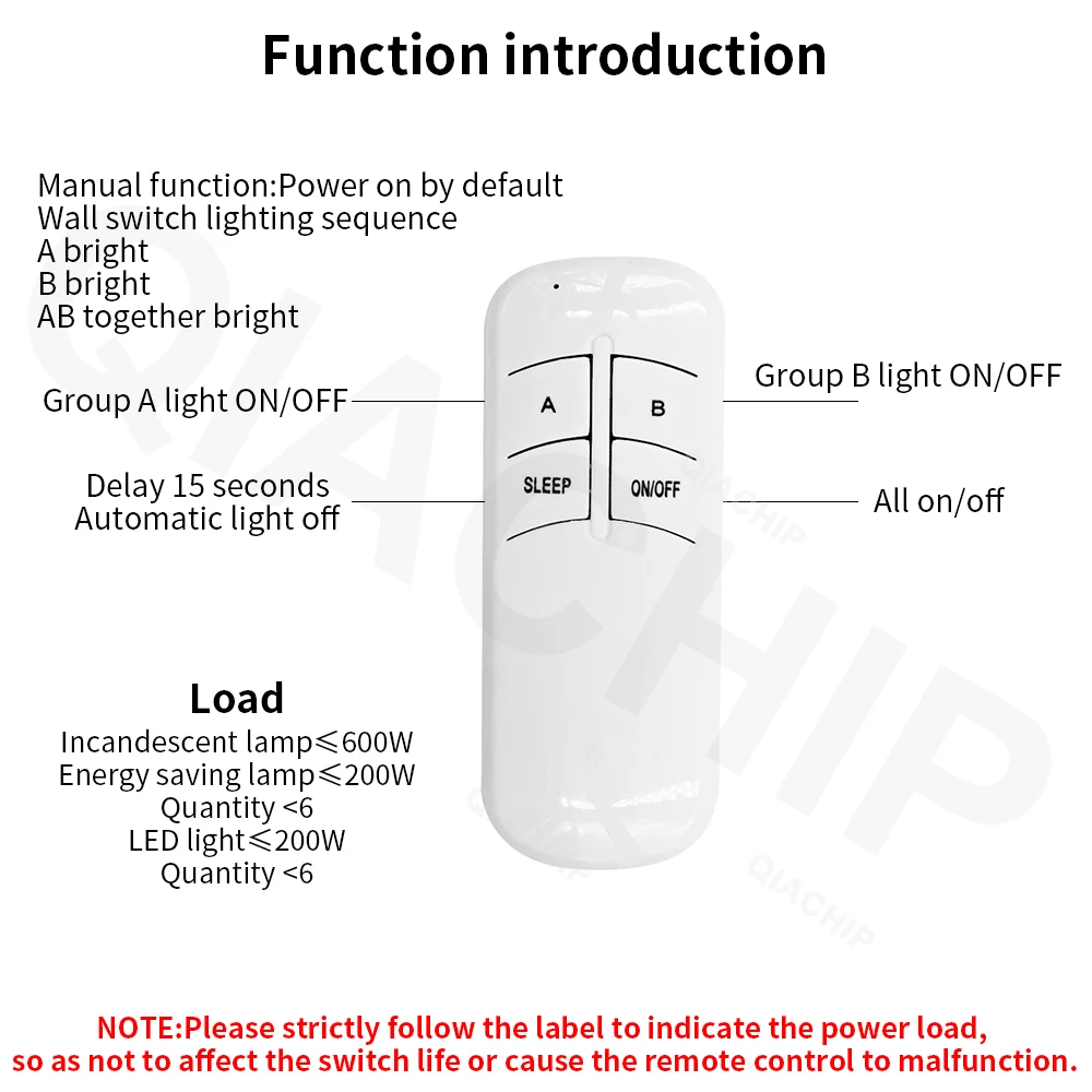 QIACHIP 1/2/3 Way Relay AC 220V RF Remote Digital Wireless Remote Control Switch Ceiling Fan Panel Control Switch For Light Bulb