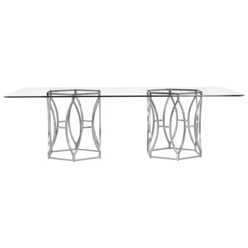 

American simple stainless steel hexagonal dining table villa light luxury dining table