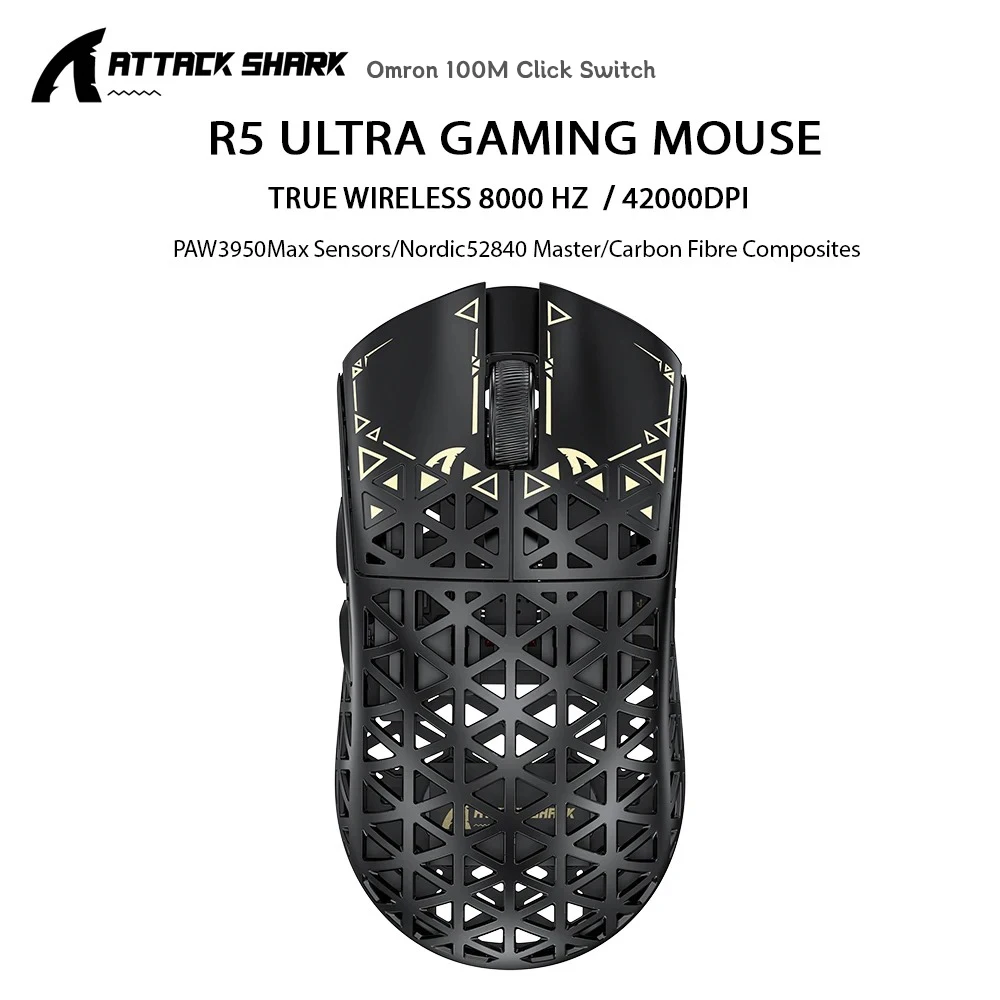 ATTACK SHARK R5 Ultra 8K Wireless Gaming Mouse 39g Lightweight PAW3950MAX 42K DPI Tri-Mode Bluetooth Carbon Fiber Esports Mouse