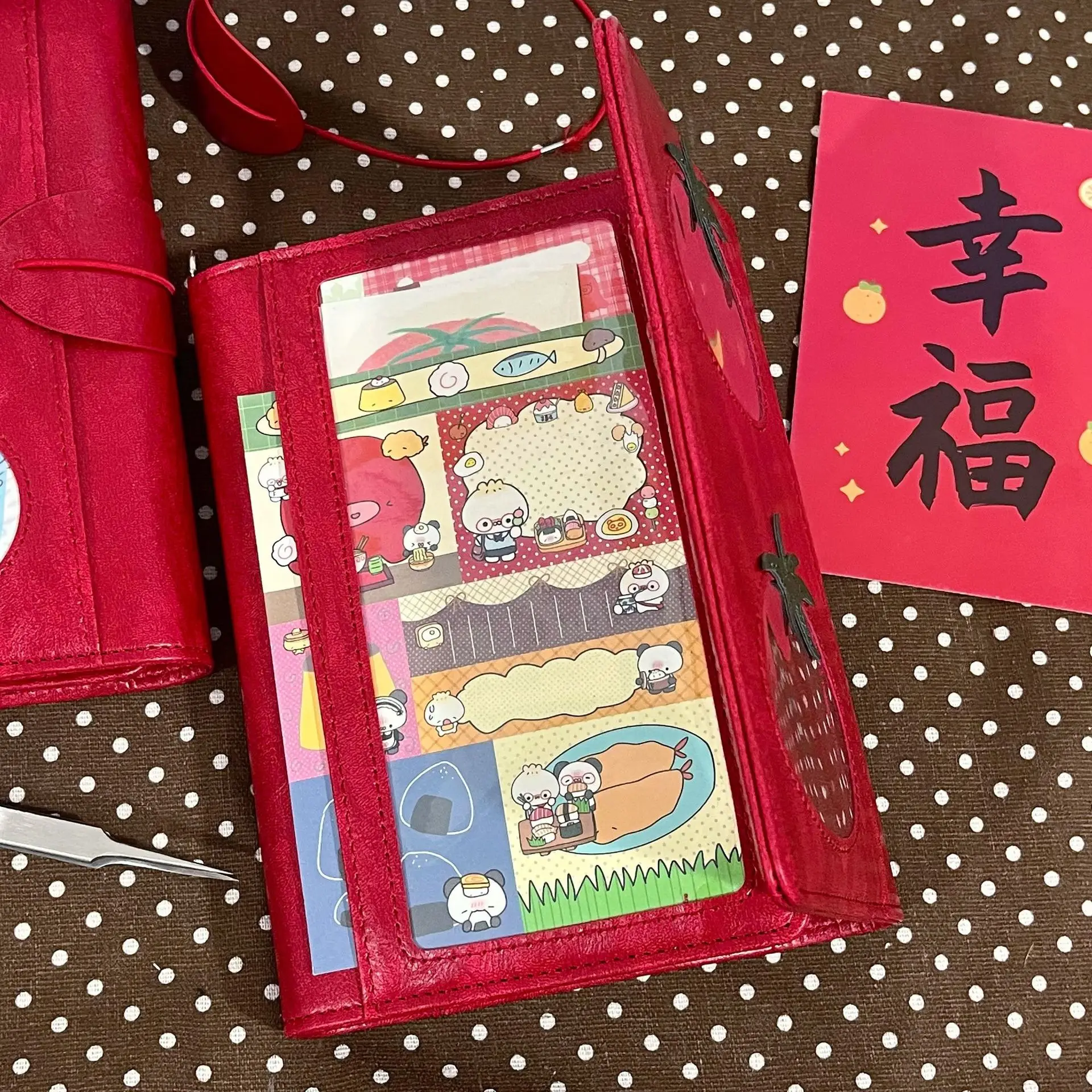 A6 Red Tomato Leather Creative Journal Three-Fold Loose-Leaf Notebook Planner Diary Agenda Planner Cover Album Stationery