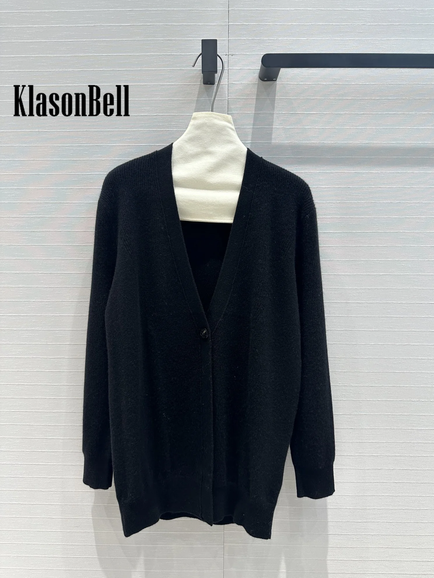 7.11 KlasonBell Women Classic V-Neck Cashmere Knit Single Button Cardigan Soft Comfortable Mid-Length Long Sleeve Outerwear