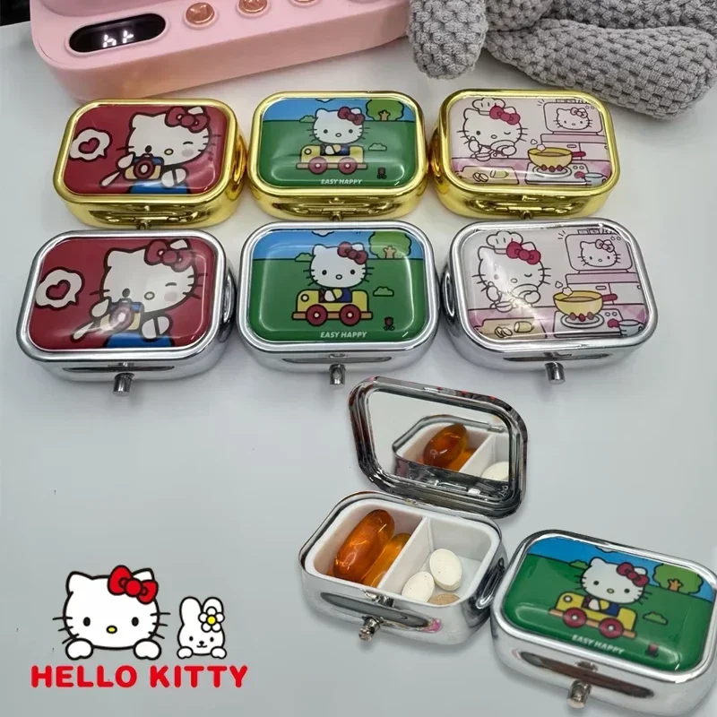 Sanrio Hello Kitty Portable Jewelry Box with HD Mirror Kawaii Travel Jewelry Case Jewelry Organizer Multi-function Storage Box