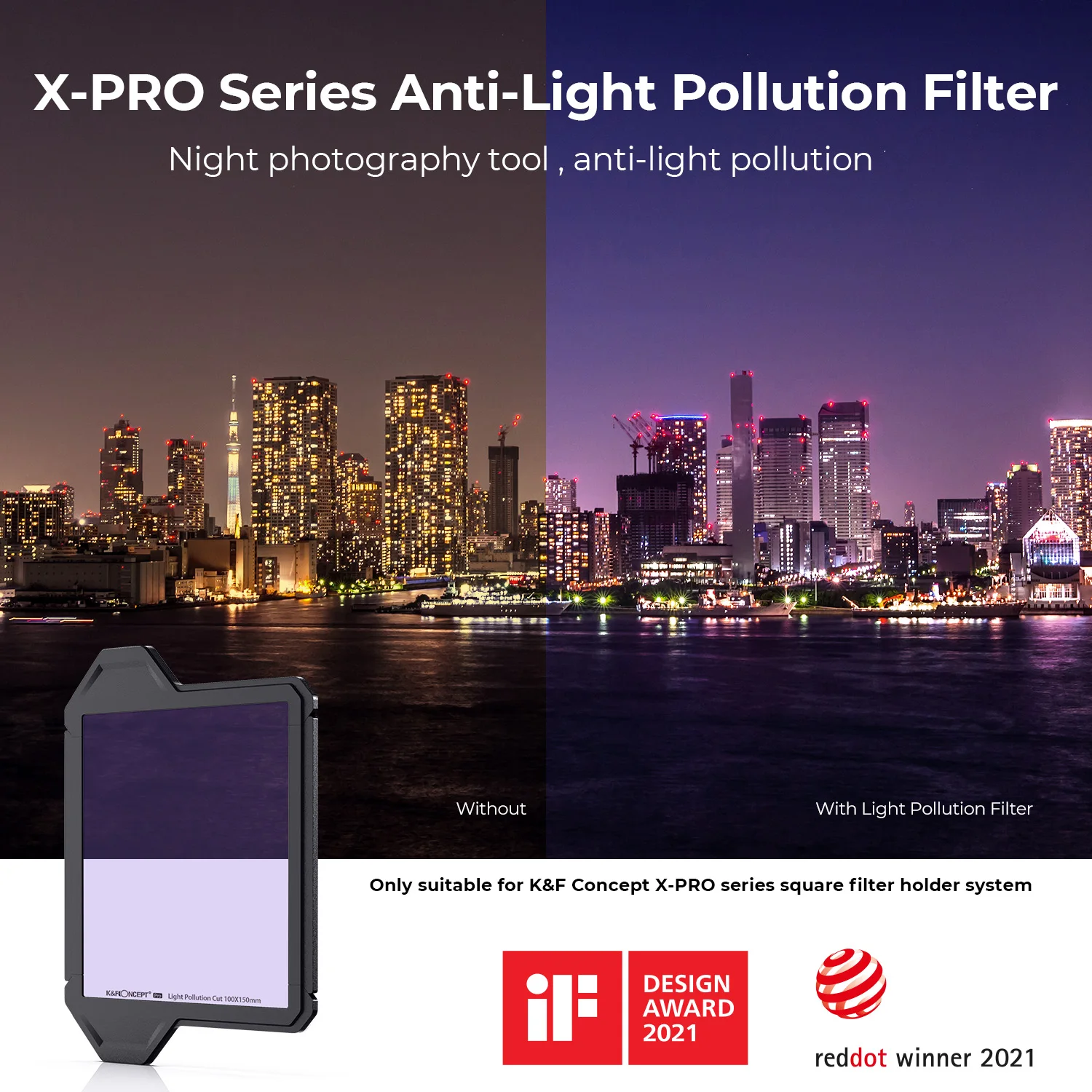 K&F Concept X-PRO Square Clear-Natural Night Filter Light Pollution Reduction Filter for Star Sky Night Scene