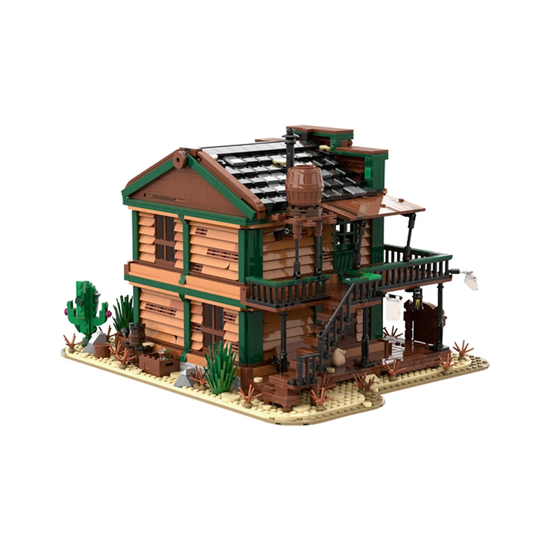 MOC Haus Gebäude Sheriff's Office Wild West Modell Baustein Set Anime Serie Wohnung Stich Ziegel Spielzeug DIY Kinder Geschenk