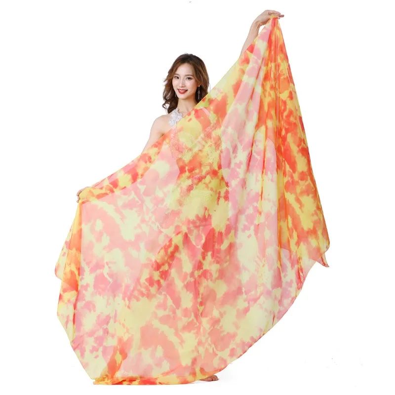 Customized Belly Dance Scarf Dance Hand Yarn Performance Practice Hand Throwing Scarf Gradient Color Tie Dyeing Scarf Dancewear