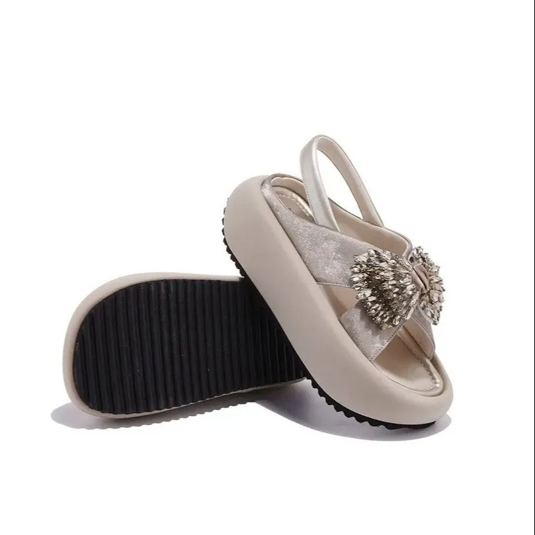 

Новые летние сандалии из натуральной кожи 2026 года: модные универсальные слипоны на толстой подошве для увеличения роста, для женщин