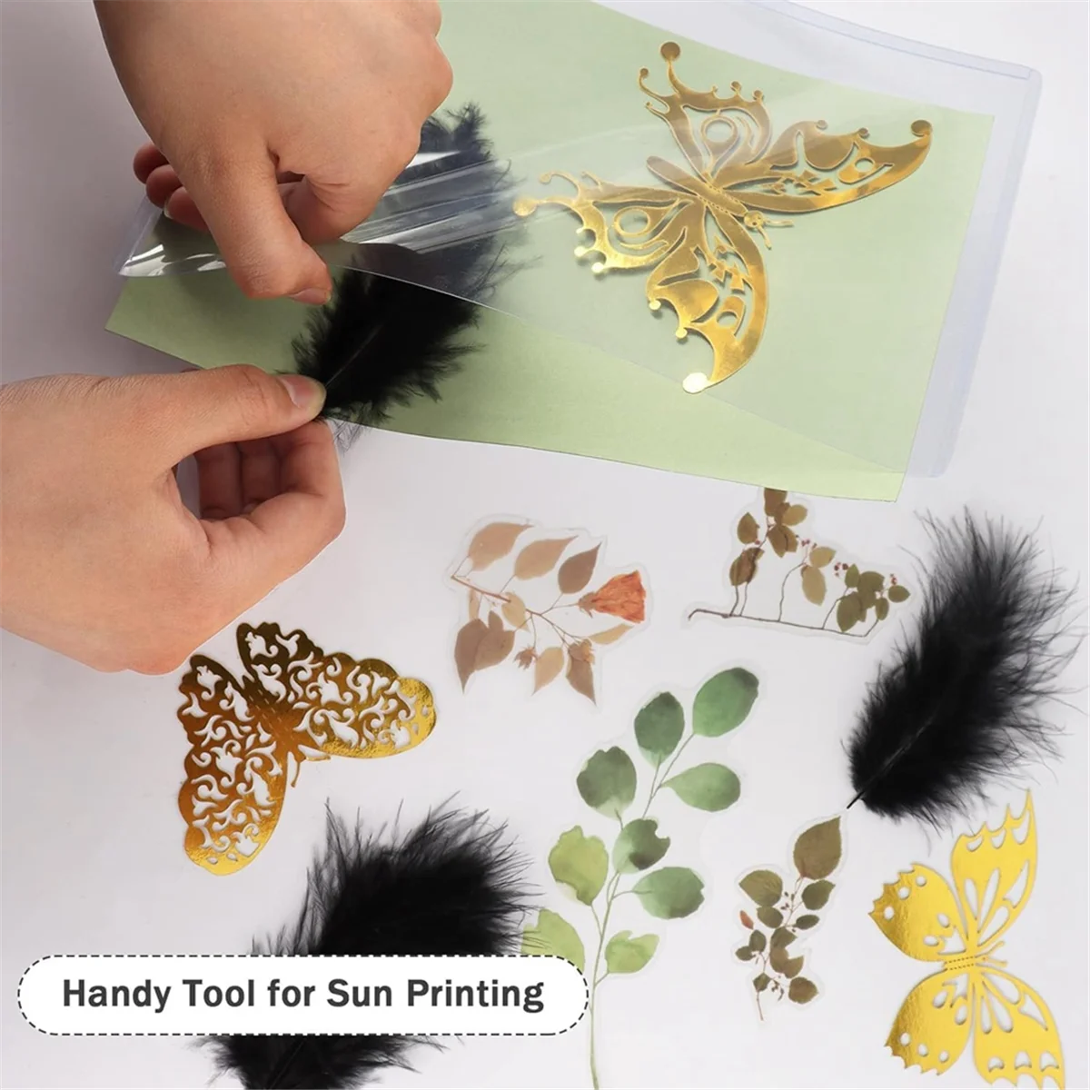 N04R60 Sheets Sun Print Paper Cyanotype Paper Kit, A5 Sun Art Paper with 1 Plastic Tool for Sun Printing, Solar Paper