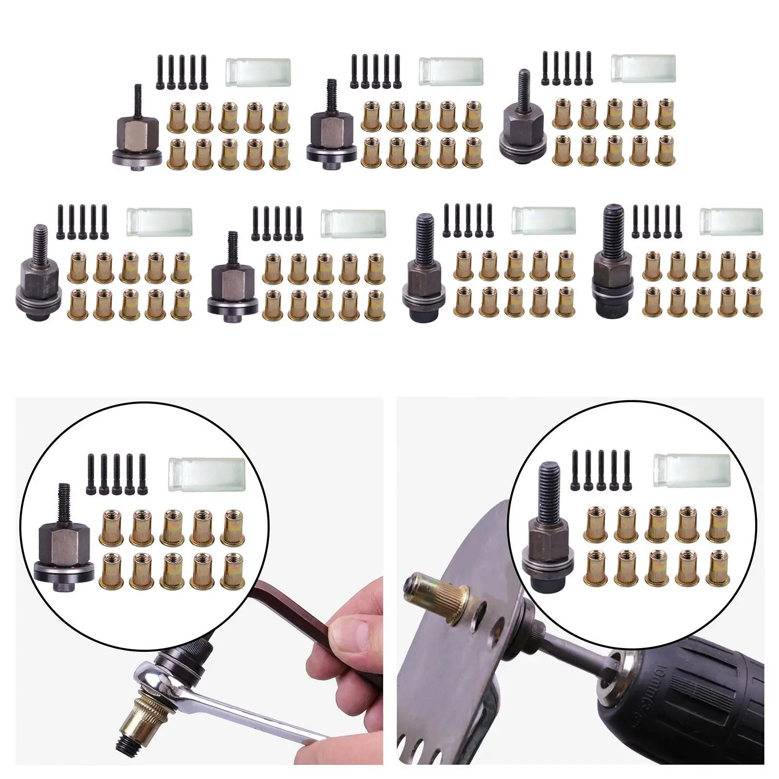 Hand Rivet Nut Tool, Drill Adapter, Easy to Use Portable Rivet Nut Insert, M3 to , Replacement Mandrel for Furniture, DIY