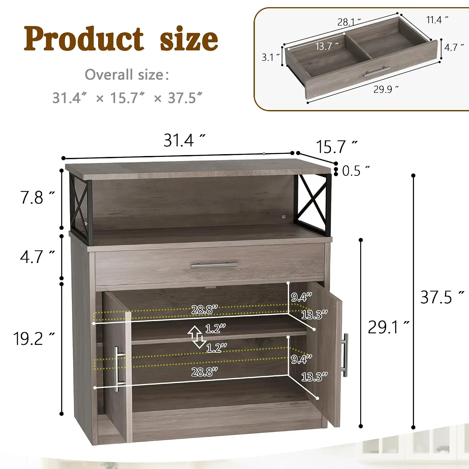 Farmhouse Coffee Bar Cabinet Modern Sideboard Buffet Adjustable Shelf Storage , Customized
