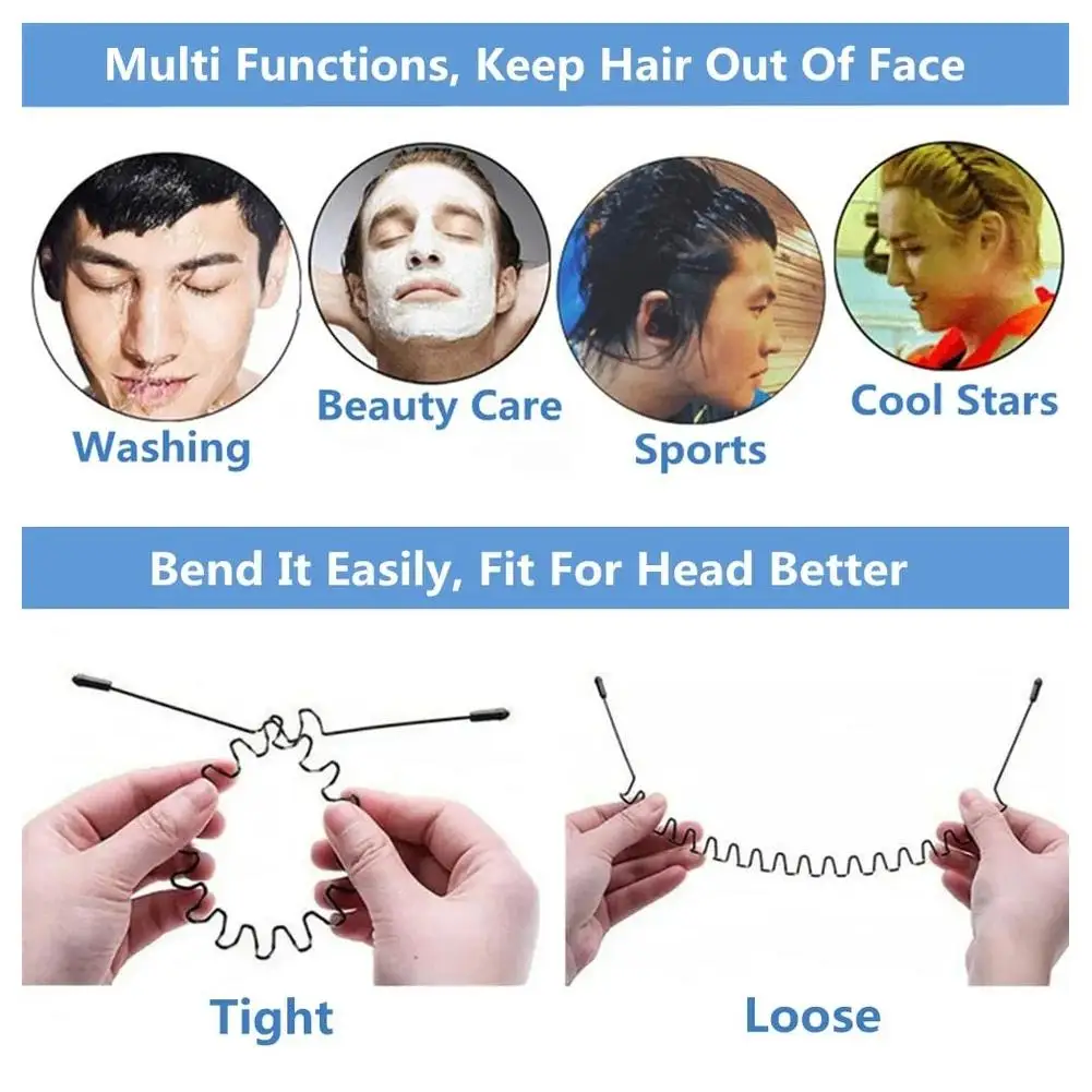 Fashion Metal Hair Band For Men Women Unisex Black Wavy Hair Head Hoop Band Sports Headband Hairband Hair Accessories Gifts