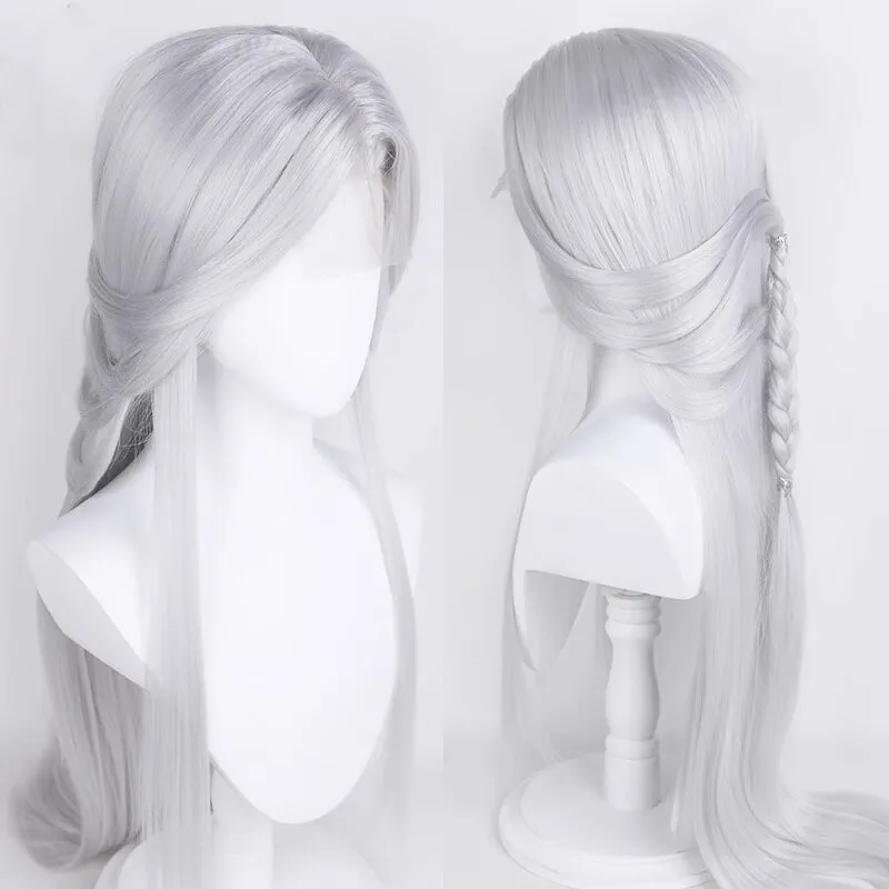 Ashes of the Kingdom Zuoci al gestileerde cos pruik lang zilver wit cosplay pruiken cos rekwisieten set voor kinderen cadeau