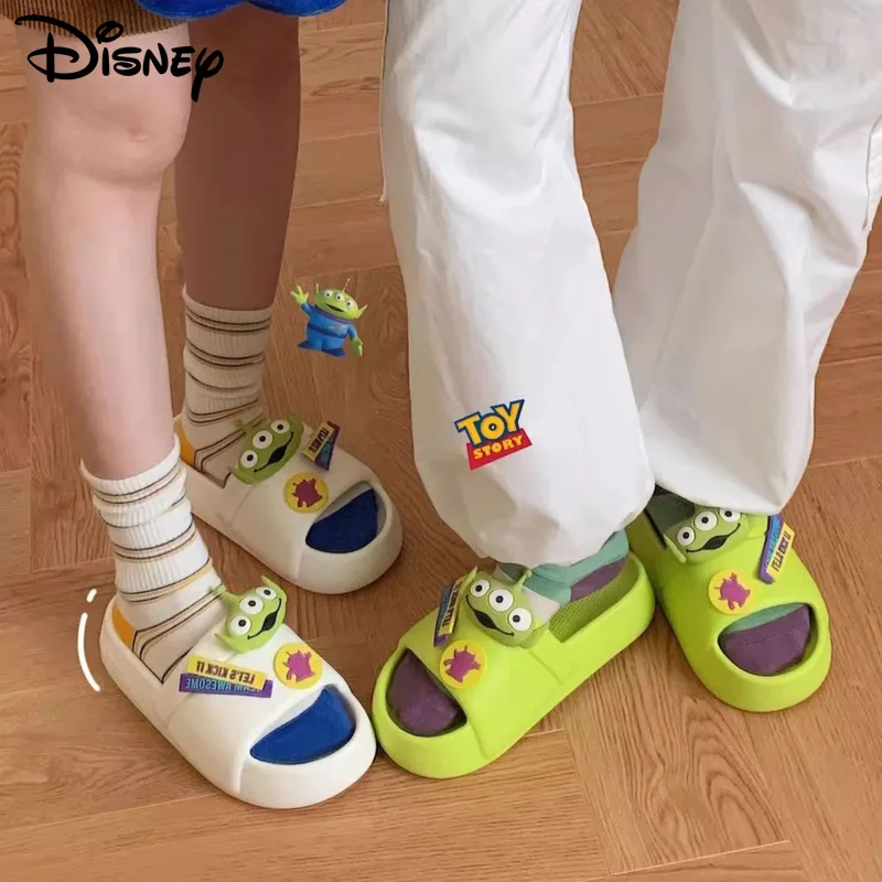 Disney Cartoon Alien New Cute Slippers Couple Design Trend Thick Sole Shoes Women Men Summer Fashion Sandals Anime Soft Slippers