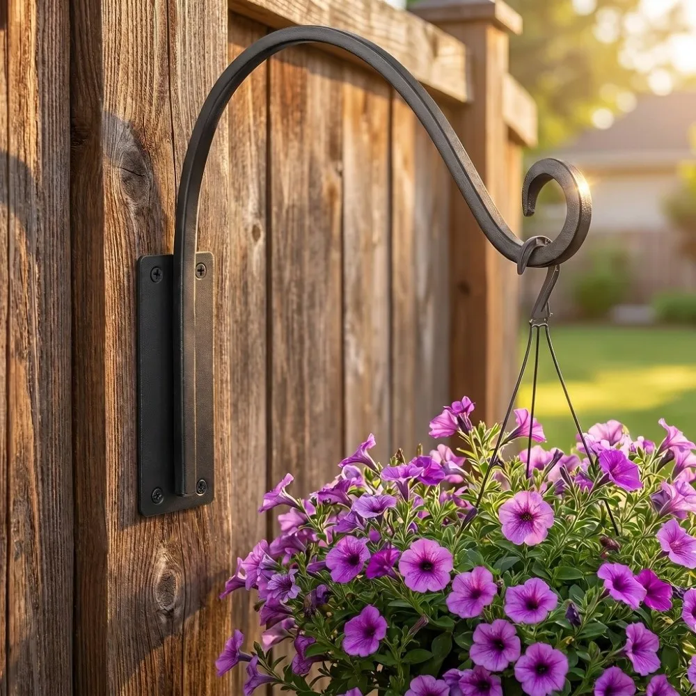Metal Hangers 16 Inch Plant Hanger Bracket Black Iron Hanging Plant Hooks Rustproof Heavy Duty Wall Mount Hooks Outdoor Use