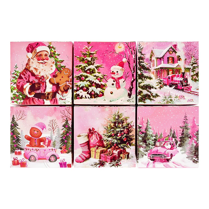 6Pcs/Set Pink Christmas Gift Box Cookies Candy Packing Box Xmas Kids Gifts 2025 Christmas Party Decoration Navidad New Year