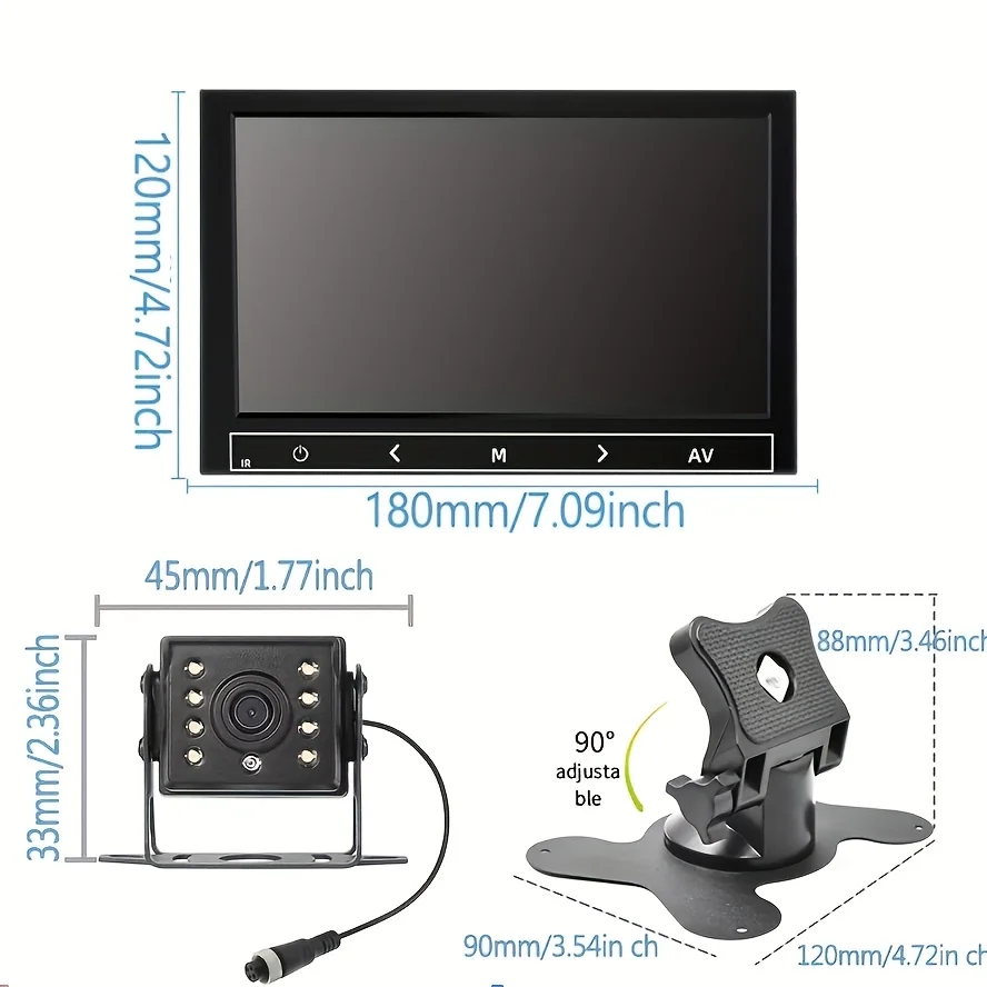 New Touch Key 7-Inch Monitor Spare Camera Kit,12-24V Night Vision, with Parking Guide, Color Display, Car Rearview System