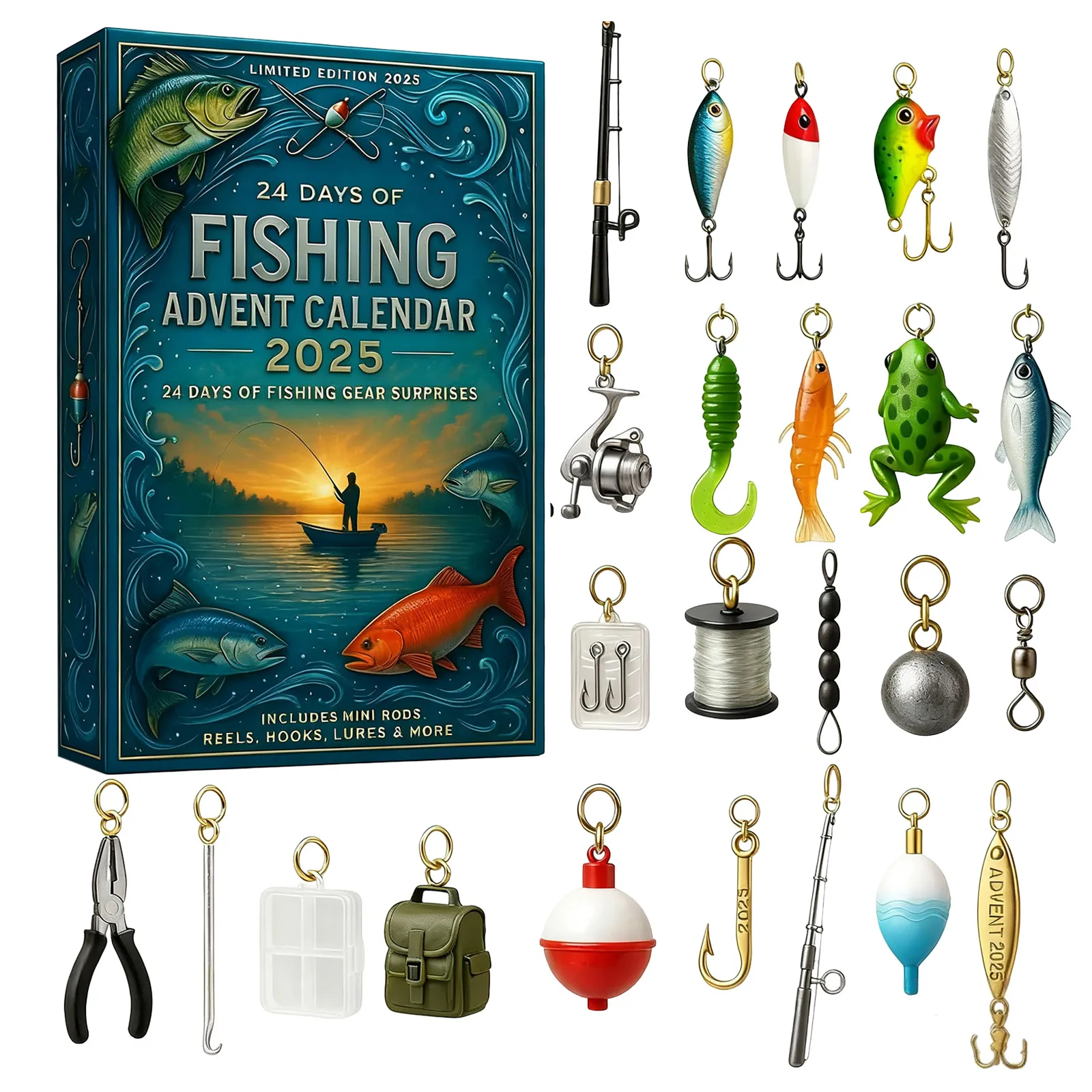 Minuterie de minutes sable 2020, calendrier de l'avent pour la pêche, pour hommes, adultes, pêcheurs, adolescents et 25 jours de compte à rebours de noël, chocolat