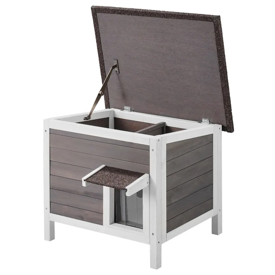 

Outdoor Cat House Wooden Feral Cat Shelter with Roof PVC Door Flaps