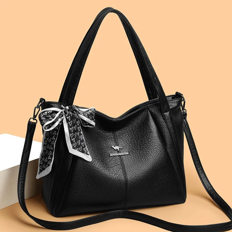 Vintage Soft Leather Tote Bag for Women, Large Capacity Casual Shoulder Handbag with Scarf, 2025 New Fashion Crossbody Bag