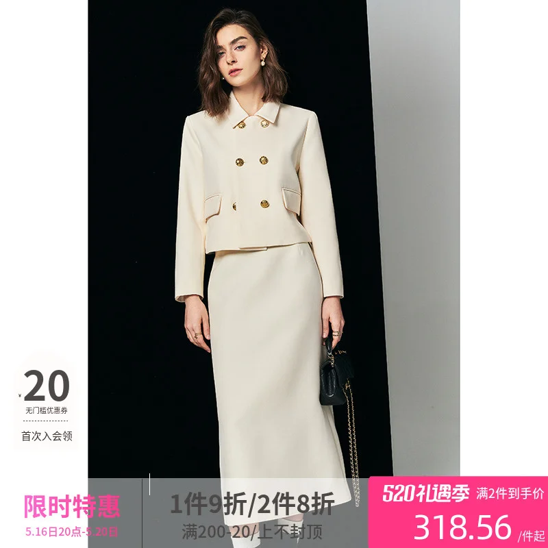 

High Luxury Customized 23 Early Spring Double breasted Box Short Coat+Straight Half Skirt Small Fragrance Set