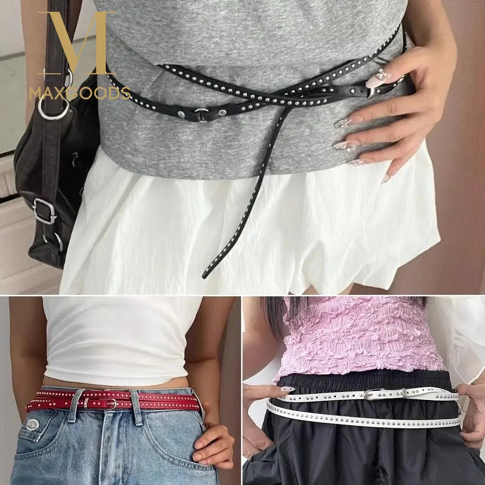 

Новый тонкий ремень Y2k из искусственной кожи с заклепками в стиле панк, готический пояс для джинсов, платьев, юбок, ремни с металлической пряжкой для женщин