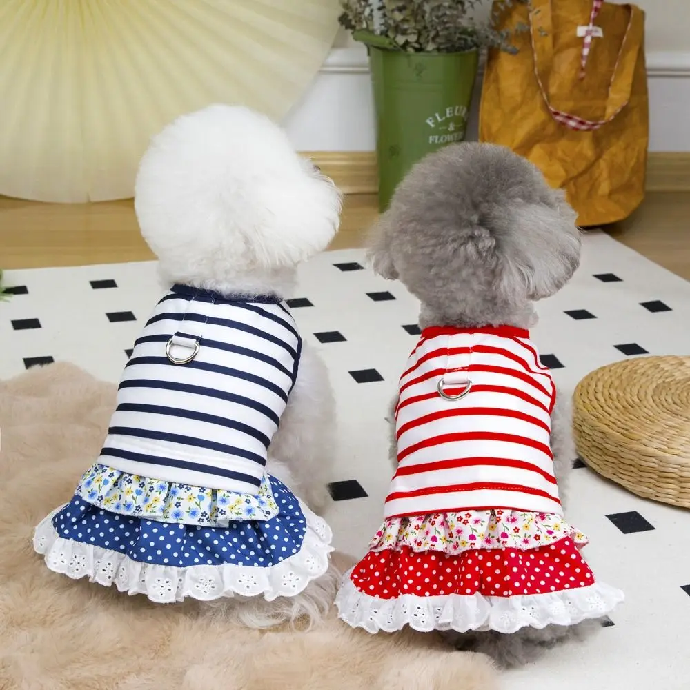 

Pet Chest Strap Cute Striped Dog Dress Soft Thin Design Pet Princess Lace Skirt Breathable Cat Vest Harness Spring